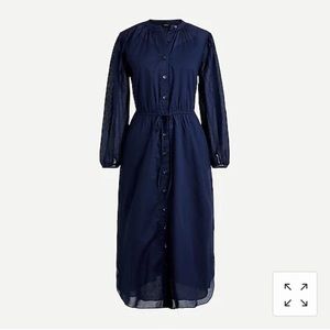 JCrew Navy Tie-waist Cotton Voile Midi Dress